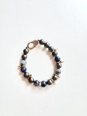 STELLA & DOT Renegade Blue Grey Beaded Rhinestone Pave Studded Stretch Bracelet